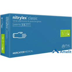 Рукавички нітрилові, Nitrylex Classic (S),без пудри, сині (Mercator Medical), 50 пар